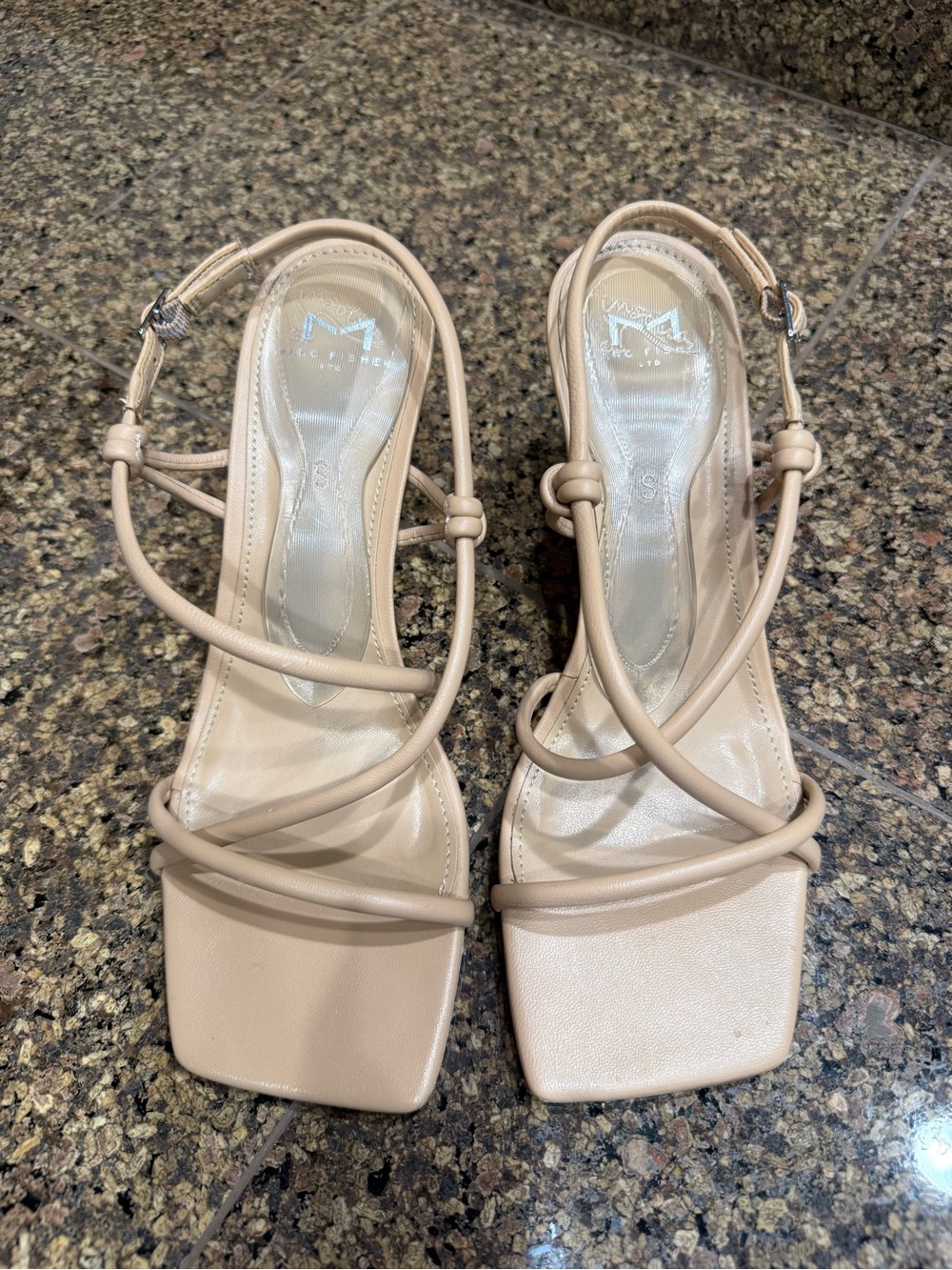 Marc Fisher Nude Strappy Square-Toe Heels